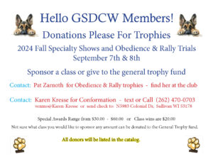 Trophy donations for our Fall Show